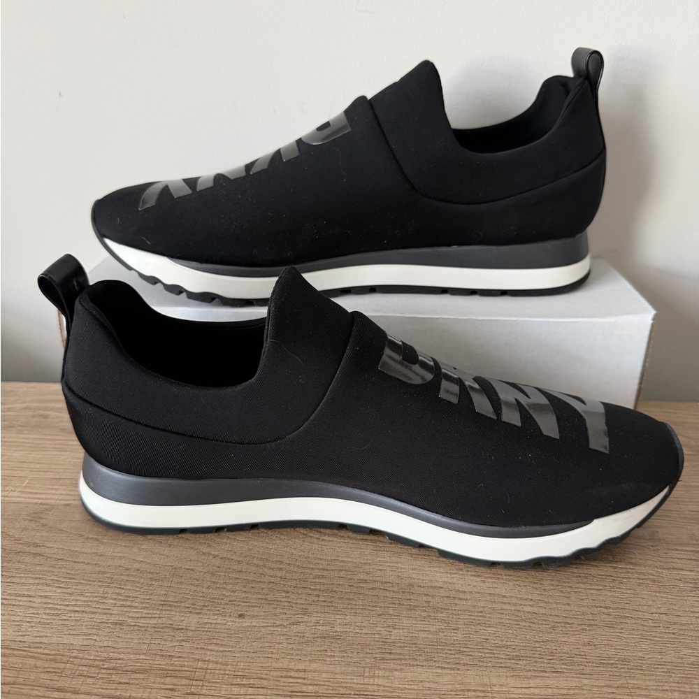 DKNY Black Slip-On Logo Sneakers with White and Silver Accents